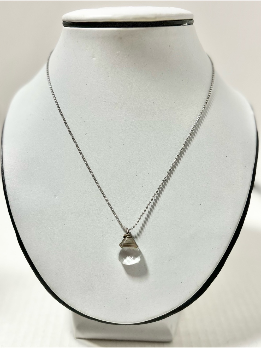 Clear Quartz Briolette wrapped wire Tear-drop Pendant Necklace